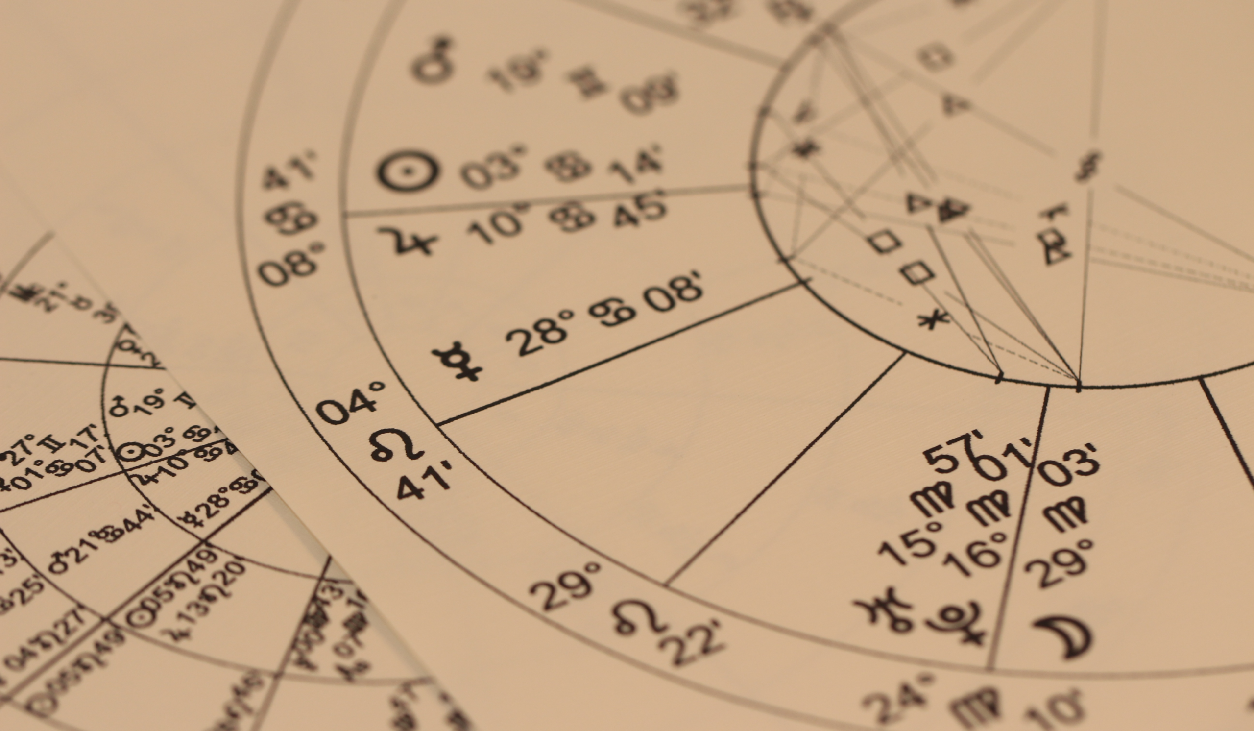 Close-up of a natal astrology birth chart with planetary degrees marked, used to track Venus retrograde 2026.